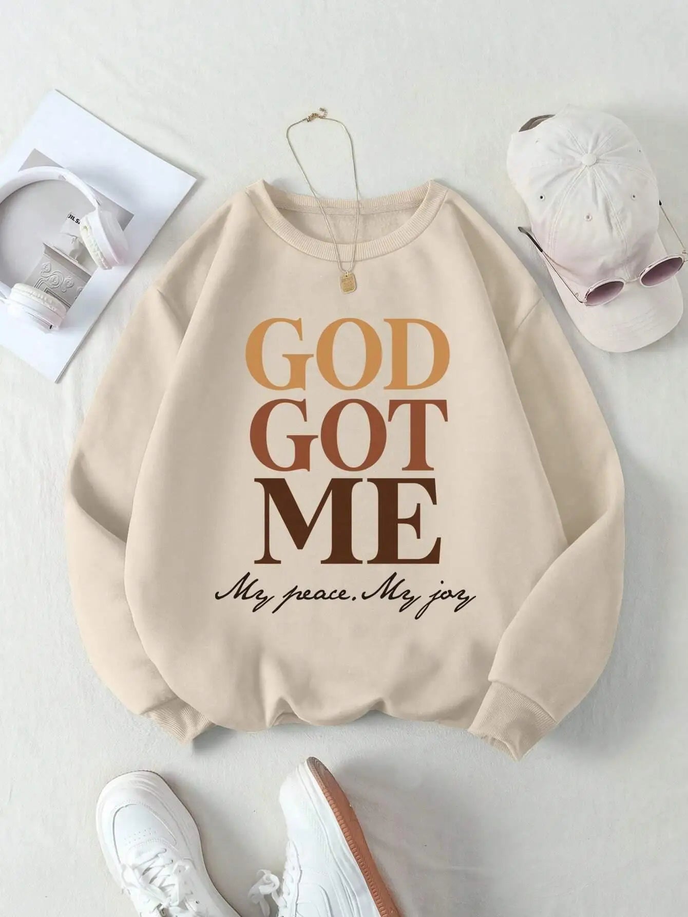 God Got Me Letter Printing Sweatshirt