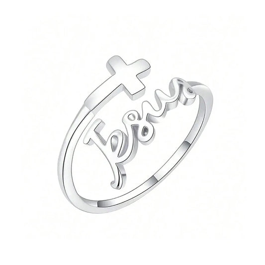 Adjustable Silver Plated Cross Jesus Ring