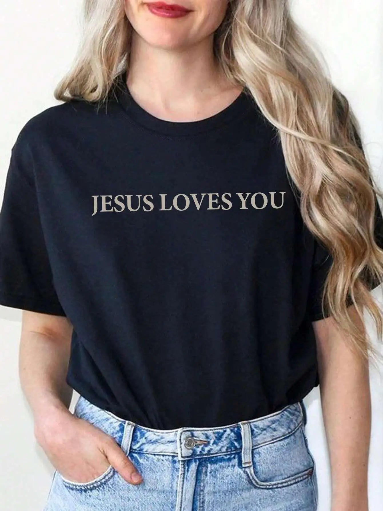 Jesus Loves You Letter Print Women T-Shirts