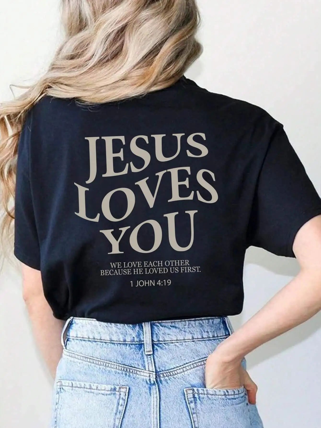 Jesus Loves You Letter Print Women T-Shirts