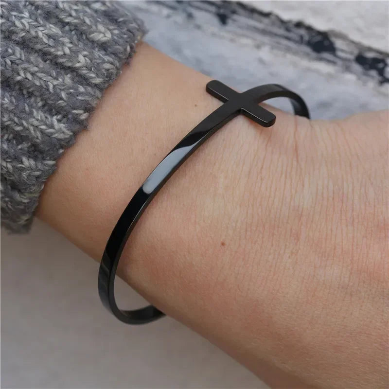 Trendy Silverly Simple Cross Cuff Bracelet