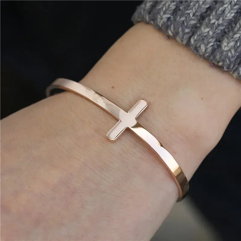 Trendy Silverly Simple Cross Cuff Bracelet