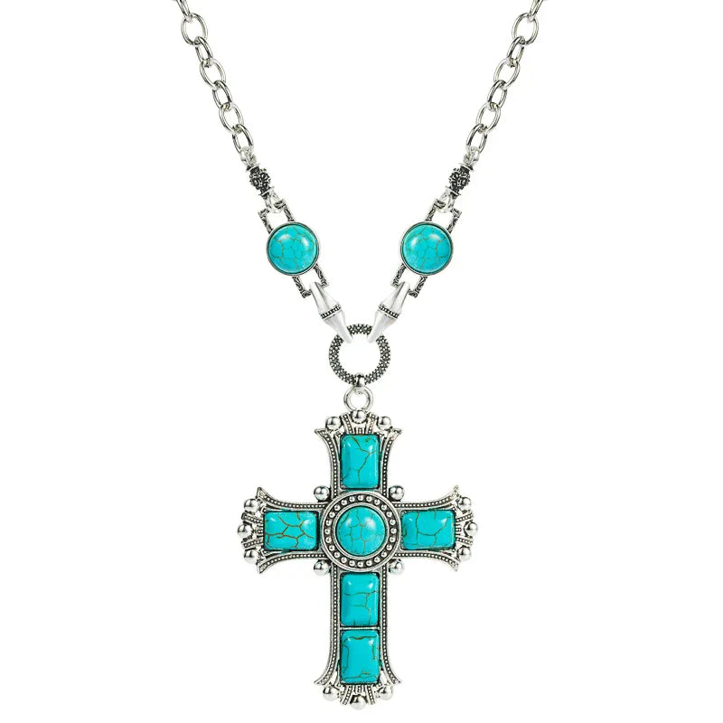 Western Jewelry Turquoise Cross Necklace