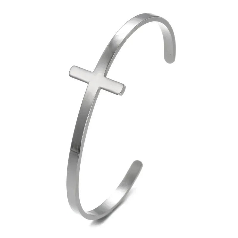 Trendy Silverly Simple Cross Cuff Bracelet