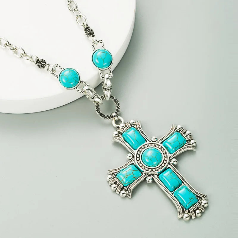 Western Jewelry Turquoise Cross Necklace