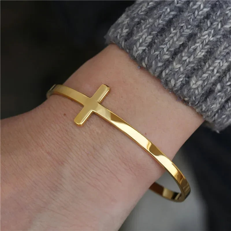 Trendy Silverly Simple Cross Cuff Bracelet