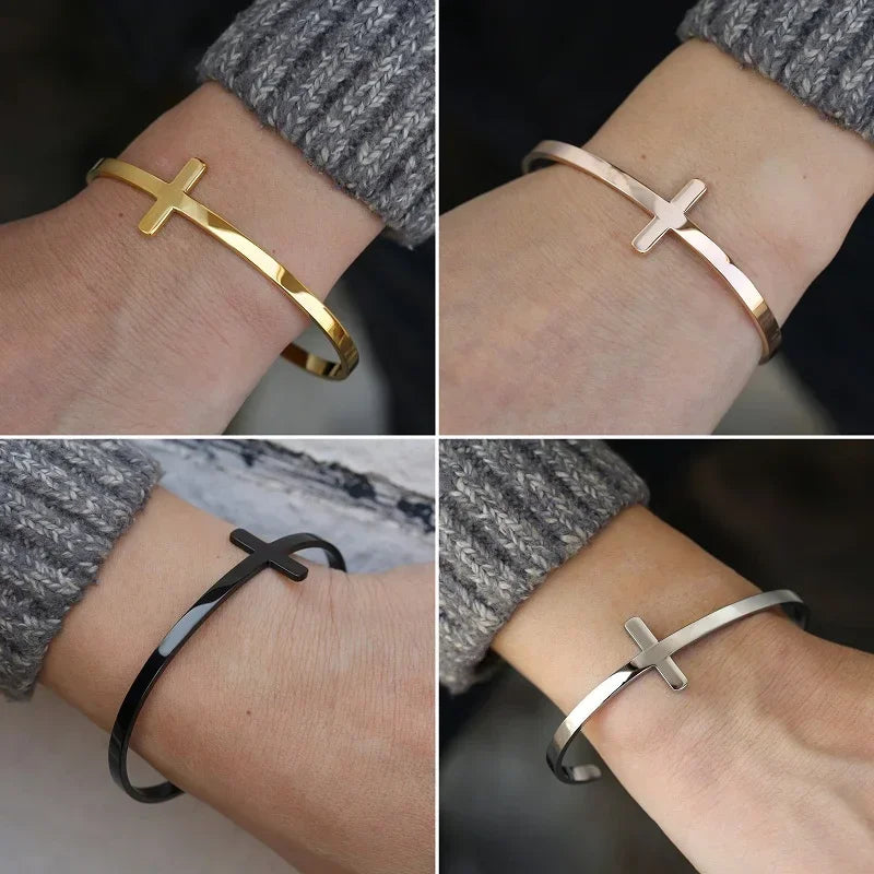 Trendy Silverly Simple Cross Cuff Bracelet