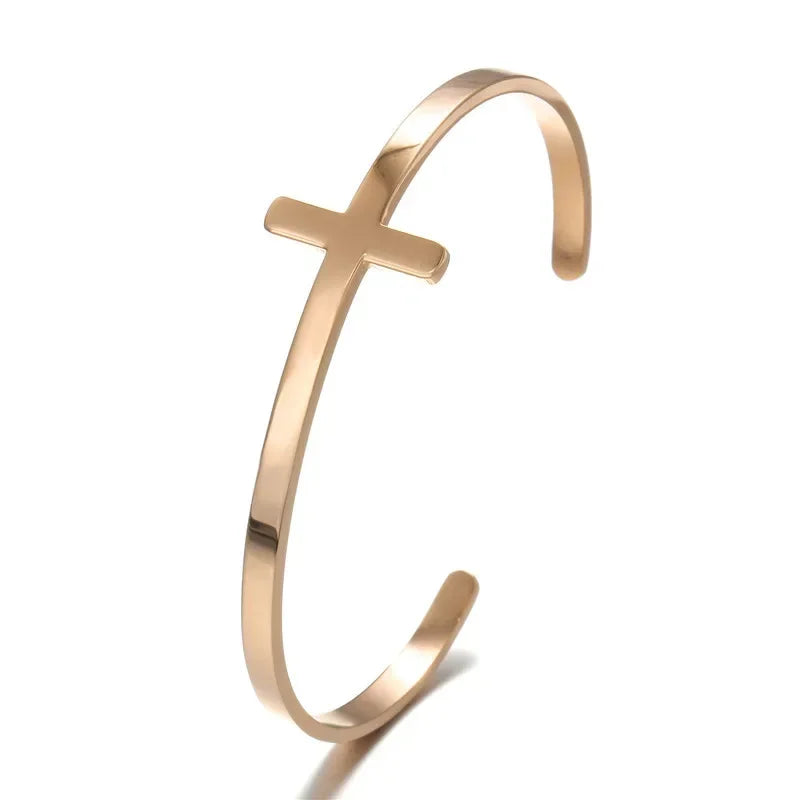 Trendy Silverly Simple Cross Cuff Bracelet