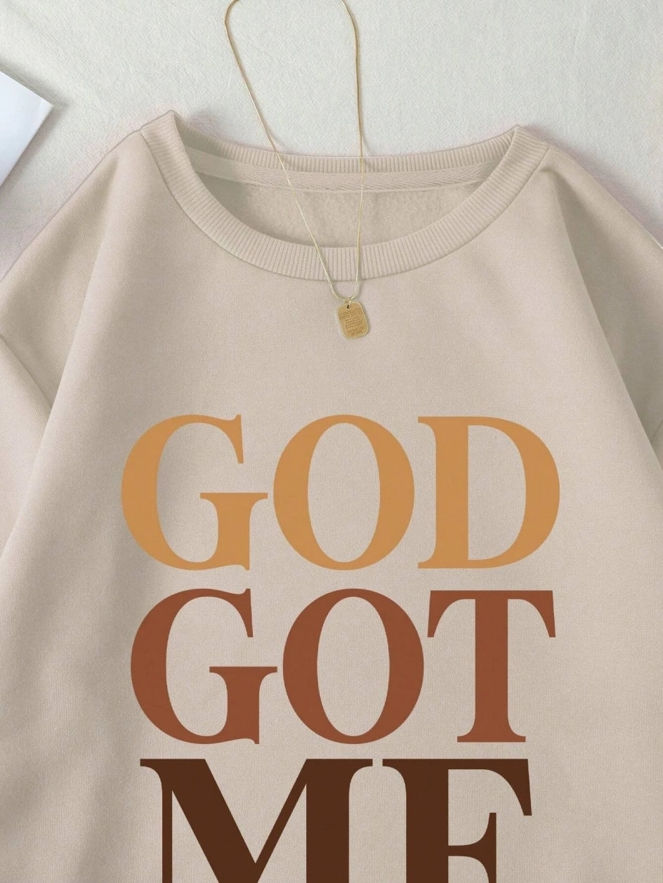 God Got Me Letter Printing Sweatshirt