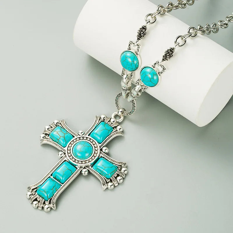 Western Jewelry Turquoise Cross Necklace