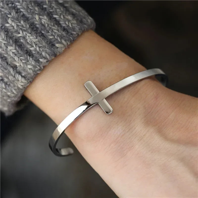 Trendy Silverly Simple Cross Cuff Bracelet